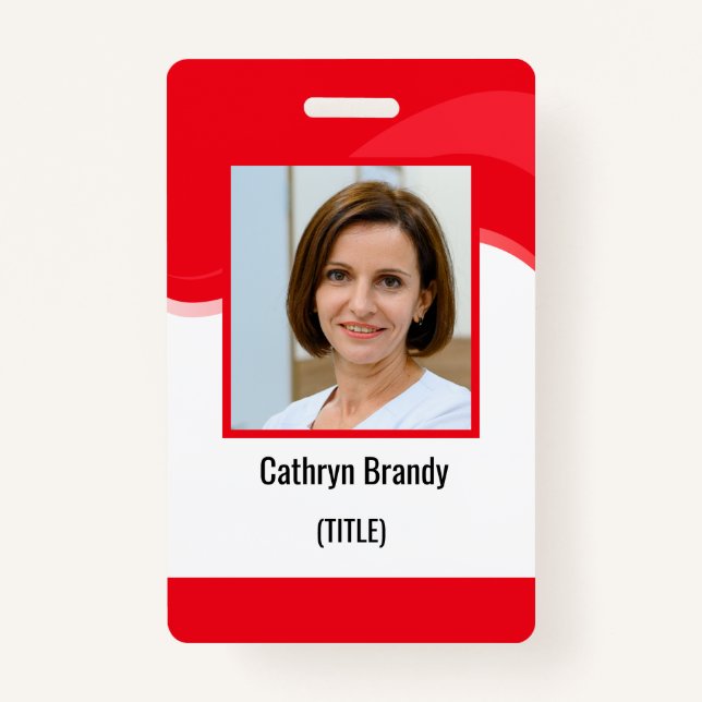 Red Personalised Employee, Photo, Bar Code & Logo ID Badge (Front)