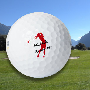 Red Personalised Female Golfer Golf Balls