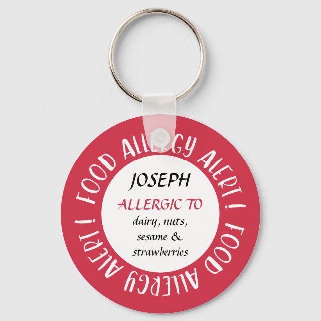 Red Personalised Food Allergy Alert Customised Key Ring (Front)