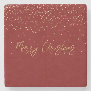 Red Personalised Gold Glitter Sparkle Dots Stone Coaster
