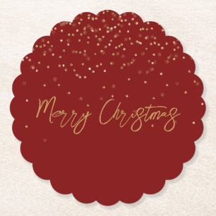 Red Personalised Gold Name Glitter Sparkle Dots Paper Coaster