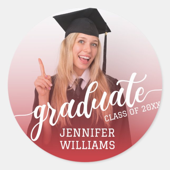 Red Personalised Graduation Photo Graduate Party Classic Round Sticker (Front)