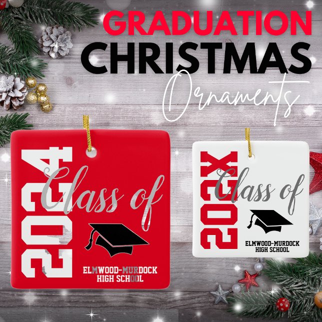 Red Personalised High School Graduation Christmas Ceramic Ornament (Creator Uploaded)