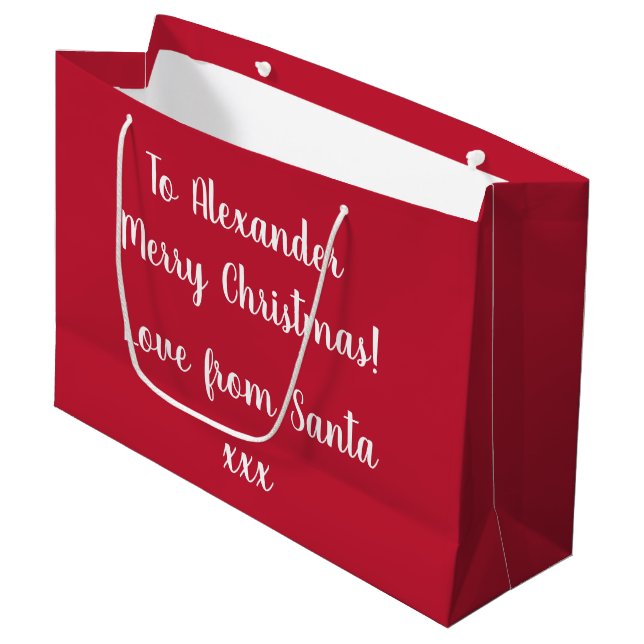 Red Personalised Love From Santa Christmas Large Gift Bag (Front Angled)