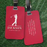 Red Personalised Monogram Golfer Luggage Tag<br><div class="desc">This design features a golfer swinging a club and has two text fields that you can use to personalise it - perhaps with a name and golf team or club.</div>