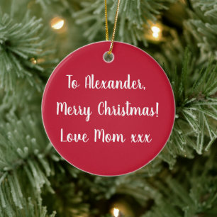 Red Personalised Name Merry Christmas from Mum Ceramic Ornament