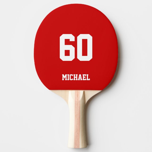 Red Personalised Name Number Ping Pong Paddle (Front)
