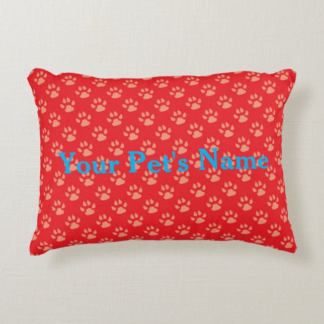 Red Personalised Pet Pillow with Paw Prints (Front)