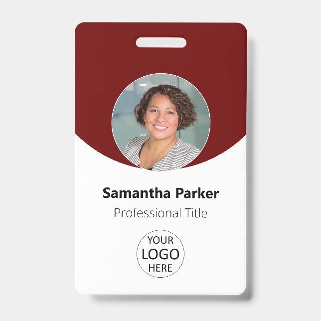 Red Personalised Photo, Logo, Barcode Employee ID Badge (Front)