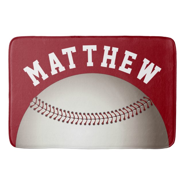 Red Personalised Sports Baseball Design Bath Mat (Front)