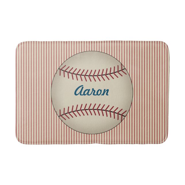Red Personalised Vintage Baseball Bath Mat (Front)