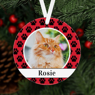 Red Pet Monogram Holiday Photo Ornament