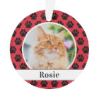 Red Pet Paw Prints Custom Cat Name Photo