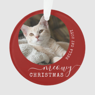 Red Pet Personalised Photo Name Meowy Christmas Ornament