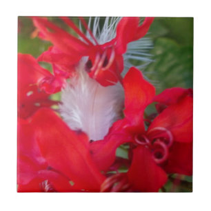 Red Petal Feather Art Print Ceramic Tile