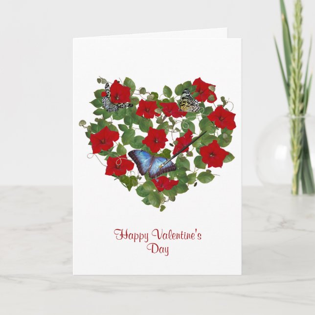 red petunia and ivy heart  Valentine Card (Front)