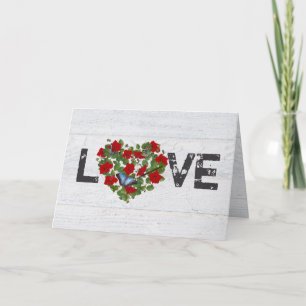 Red Petunia and Ivy Wedding Heart Card