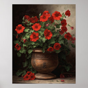 Red Petunia Flowers Art Print Poster