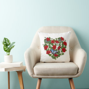 Red Petunia Heart With Butterflies Cushion