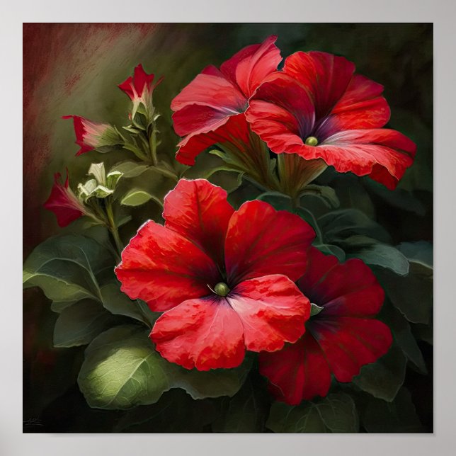 Red Petunias Flower Art Print Poster (Front)