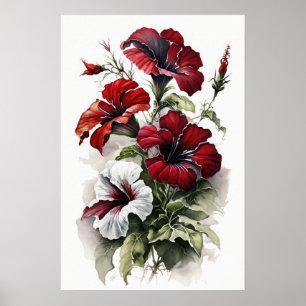 Red Petunias Flower Art Print Poster