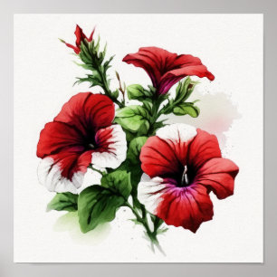 Red Petunias Flower Art Print Poster