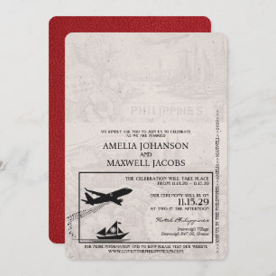 Red Philippines Passport Wedding Invitation