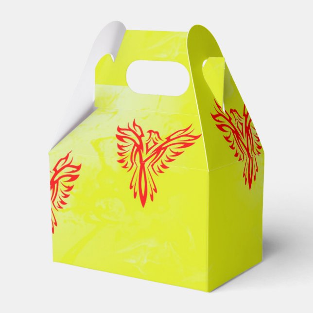 Red phoenix bird on yellow favour box (Front Side)