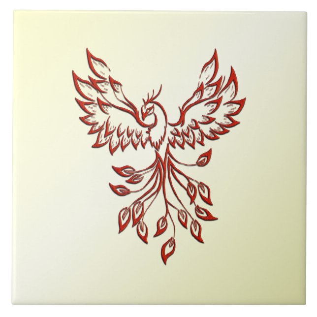 Red Phoenix Rises Ceramic Tile (Front)