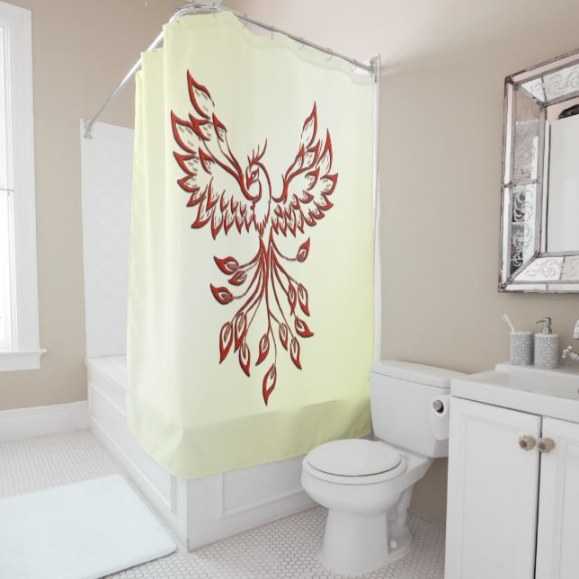 Red Phoenix Rises Shower Curtain (In Situ)
