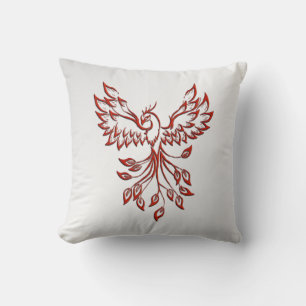 Red Phoenix Rises Silver Cushion