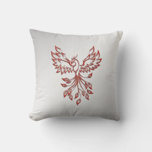 Red Phoenix Rises Silver Cushion