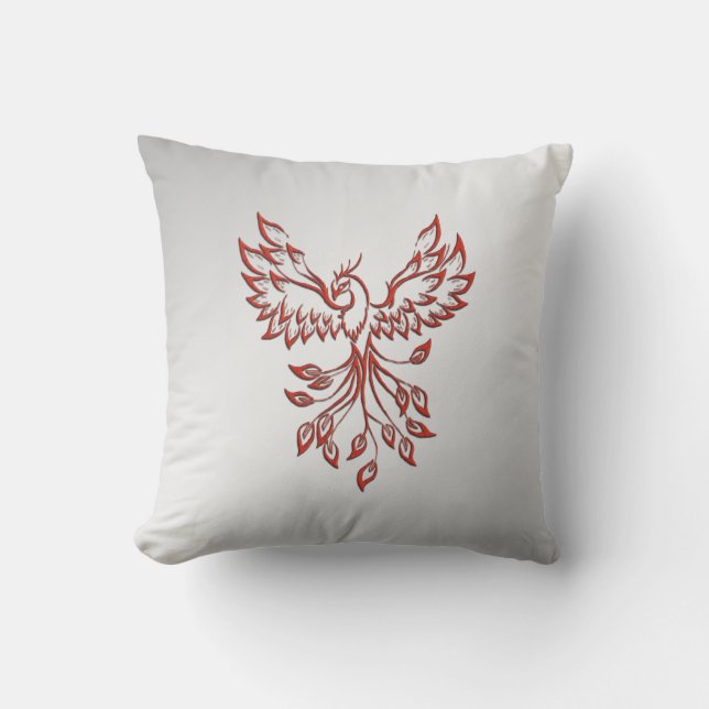 Red Phoenix Rises Silver Cushion (Front)