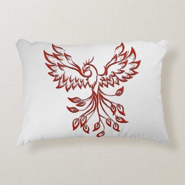 Red Phoenix Rises Silver Decorative Cushion (Front)
