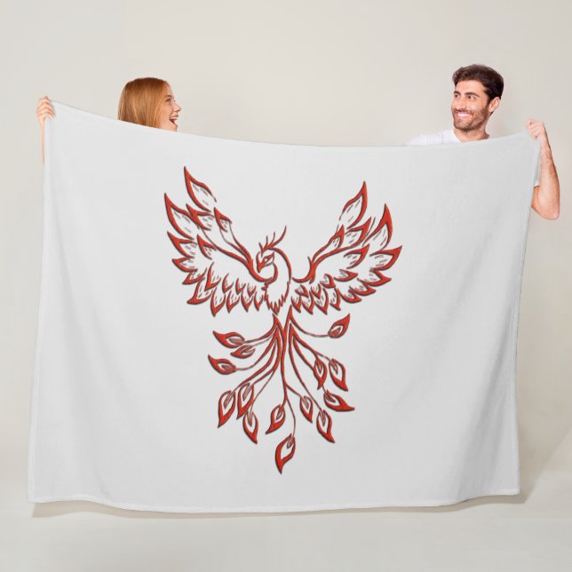 Red Phoenix Rises Silver Fleece Blanket (In Situ)