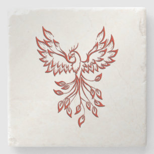 Red Phoenix Rises Silver Stone Coaster