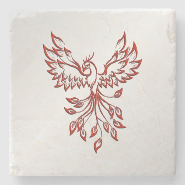 Red Phoenix Rises Silver Stone Coaster (Front)