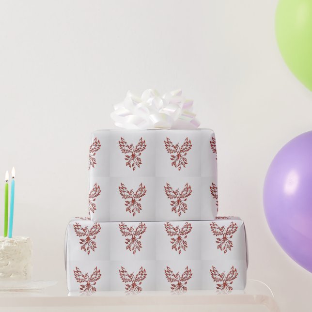 Red Phoenix Rises Silver Wrapping Paper (Party Gifts)