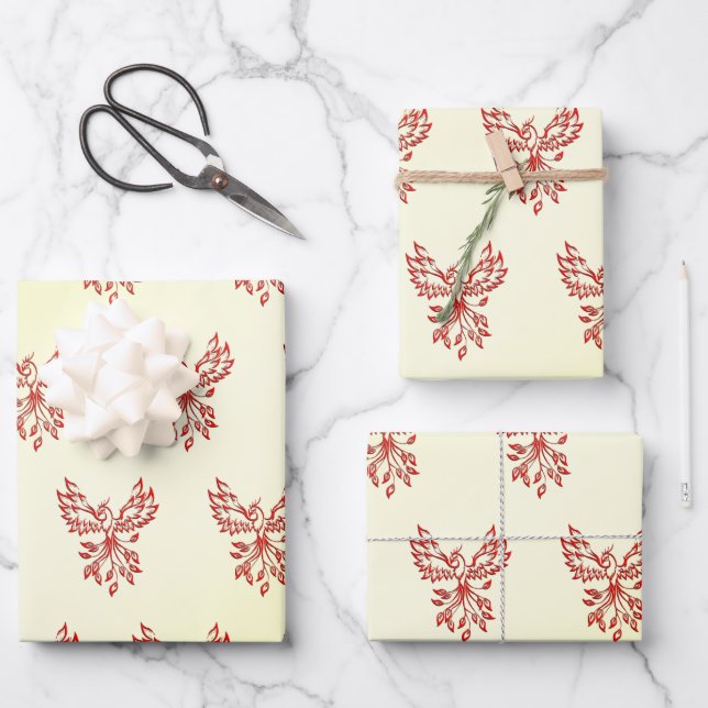 Red Phoenix Rises Wrapping Paper Sheet (Front)