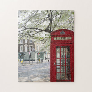Red Phone Box and Cherry Blossoms London UK Jigsaw Puzzle