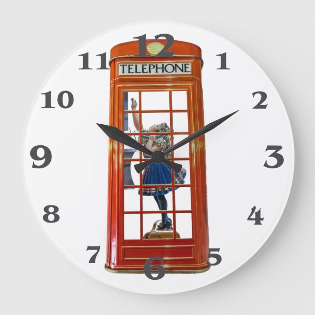 Red Phone Box for Round-Large-Wall-Clock Large Clock (Front)