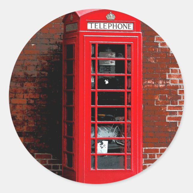 Red Phone Box London England UK Classic Round Sticker (Front)
