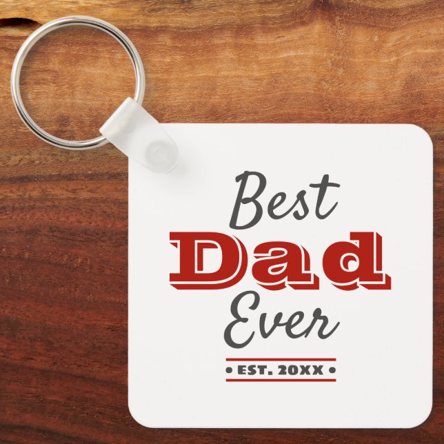 Red Photo Best Dad Ever Typography Bold Modern Key Ring (Front)