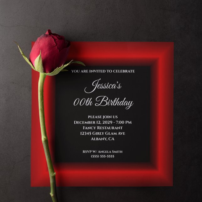 Red Photo Border Black Any Year Birthday Invitation (Red Photo Border Black Any Year Birthday Invitation)