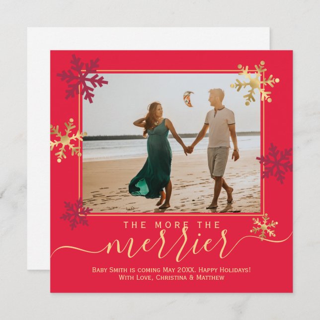 Red Photo Christmas Pregnancy Announcement Card (Front/Back)
