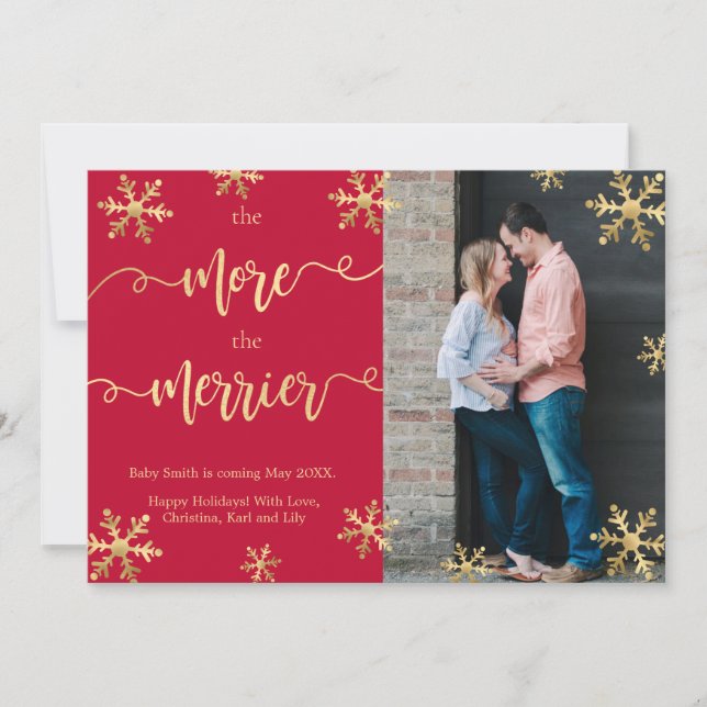 Red Photo Christmas Pregnancy Announcement Cards (Front)