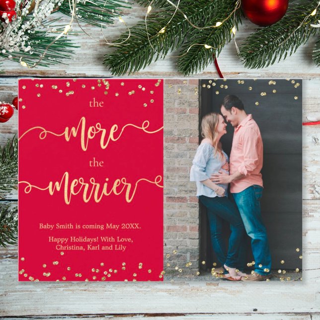 Red Photo Christmas Pregnancy Announcement Cards (Creator Uploaded)