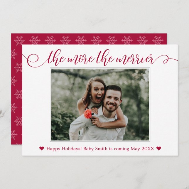 Red Photo Christmas Pregnancy Announcement Cards (Front/Back)