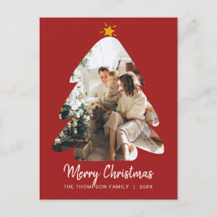Red Photo Christmas Tree Merry Christmas Script Postcard