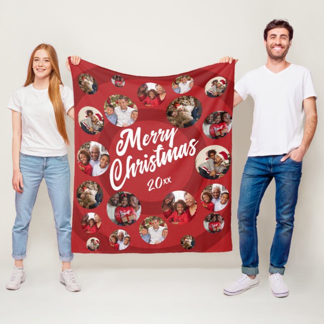 Red Photo Collage Christmas Fleece Blanket (In Situ)
